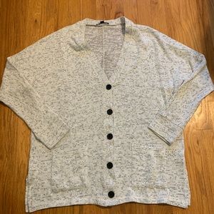 AEO button front white cardigan with black flecks